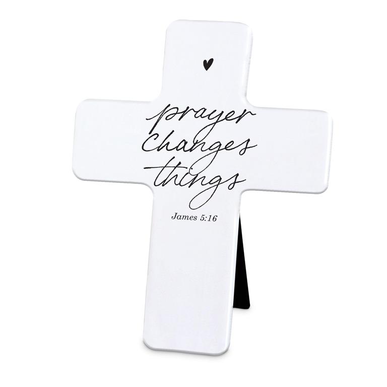 Tabletop Cross Prayer Changes Things White Resin (04/25)