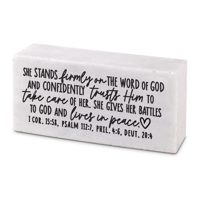 Scripture Block She Stands Firmly Cast Stone (04/25)