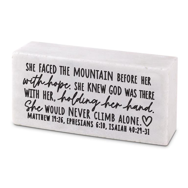 Scripture Block She Faced the Mountain Cast Stone (04/25)