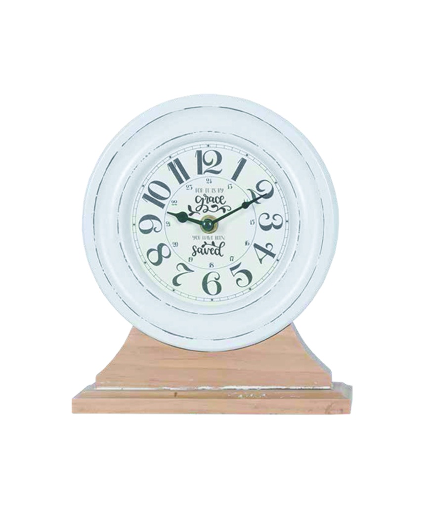 Clock For It Is By Grace You Have Been Saved White On Stand MDF 
