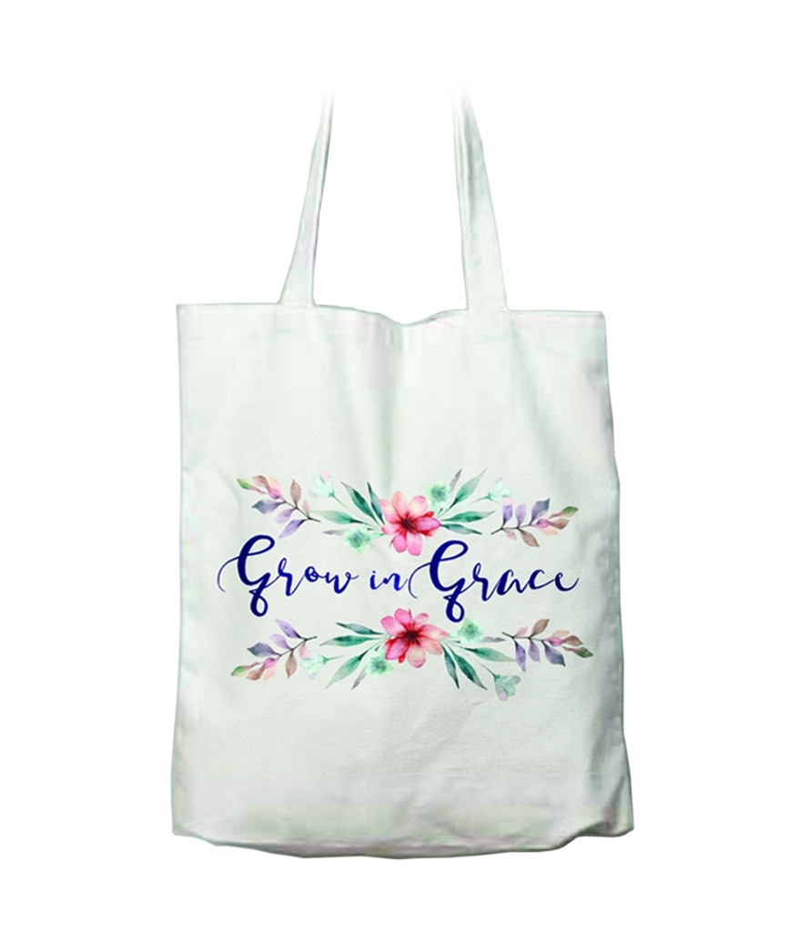 Tote Bag Grow In Grace White Canvas (08/25)