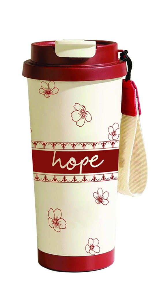 Tumbler Mug Tall Hope Red Creamy White 