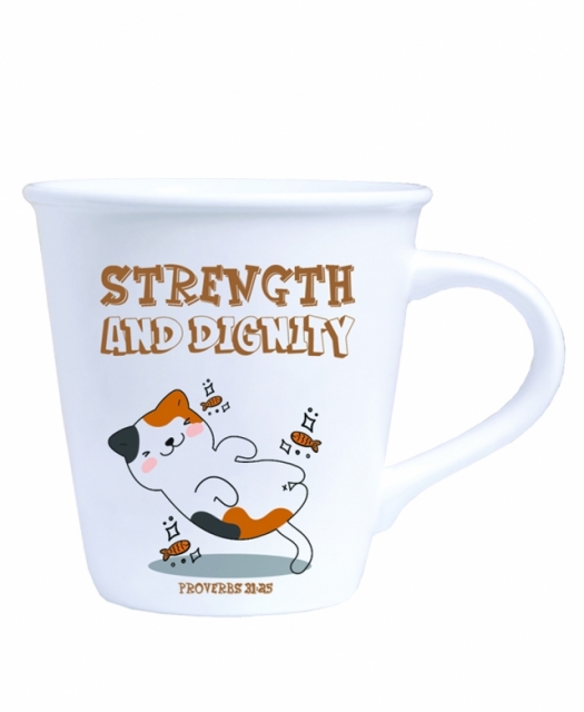Mug Strength and Dignity Cat White 