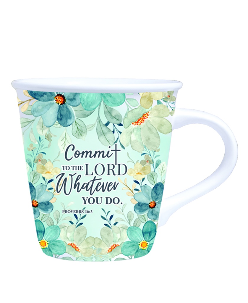 Mug Commit To The Lord Whatever You Do Blue Floral 