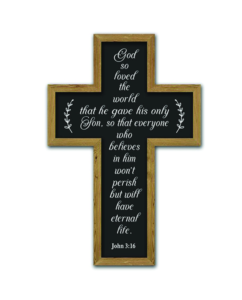 Wall Cross God So Loved The World Black MDF (08/25)
