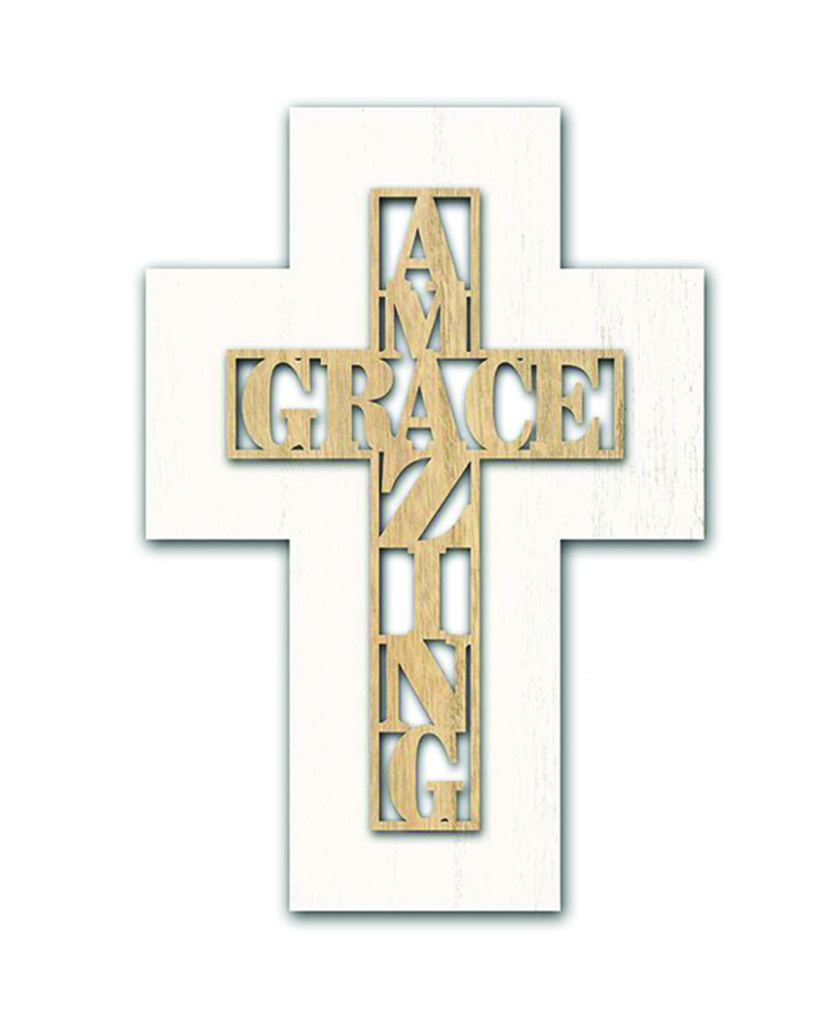 Wall Cross Amazing Grace White MDF (08/25)