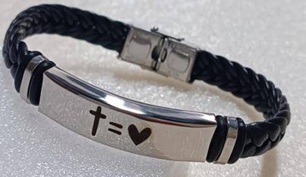 Wrist Bracelet Cross Equals Love Black Silver 