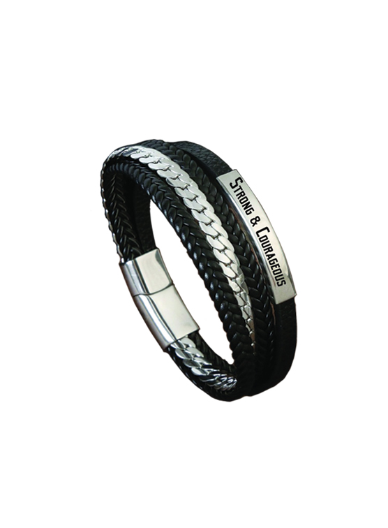 Bracelet Strong & Courageous Black Faux Leather (08/25)