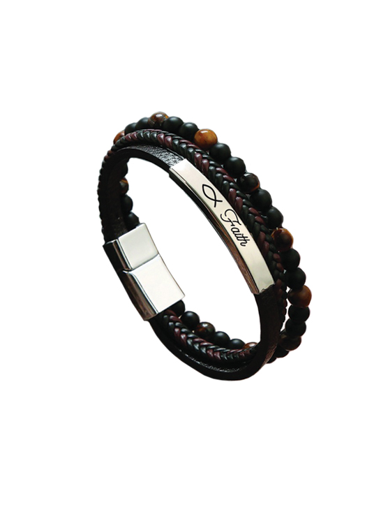Bracelet Faith Fish Black Faux Leather (08/25)