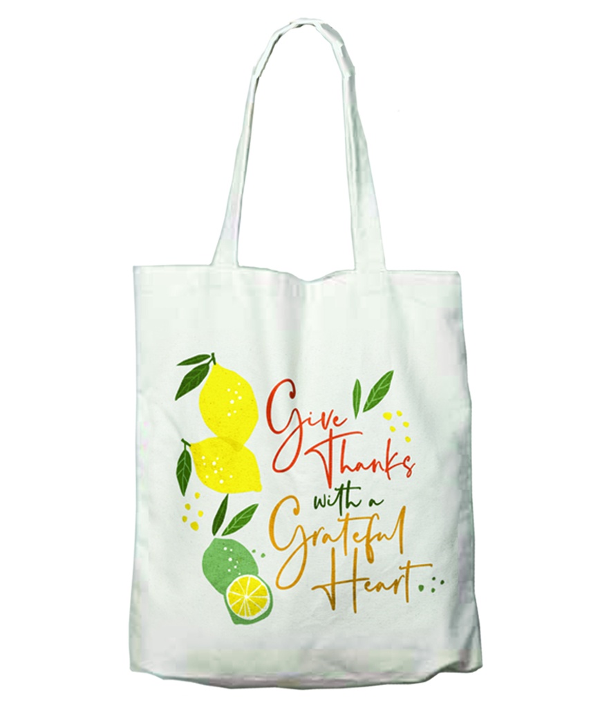 Tote Bag Give Thanks with A Grateful Heart White Canvas 