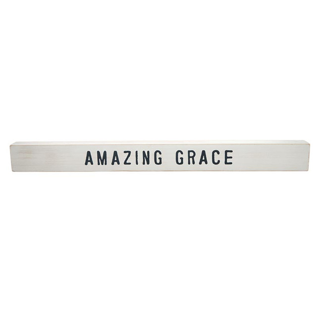 Tabletop Long Sign Amazing Grace White Wood (05/25)