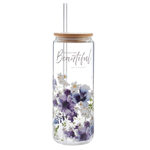 Tumbler Altogether Beautiful Purple Glass With Straw 