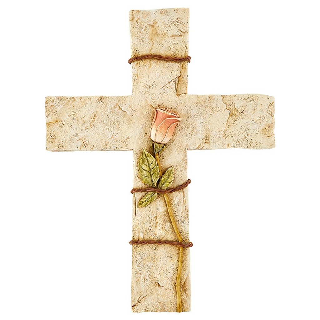 Wall Cross Painted Rose Resin (05/25)