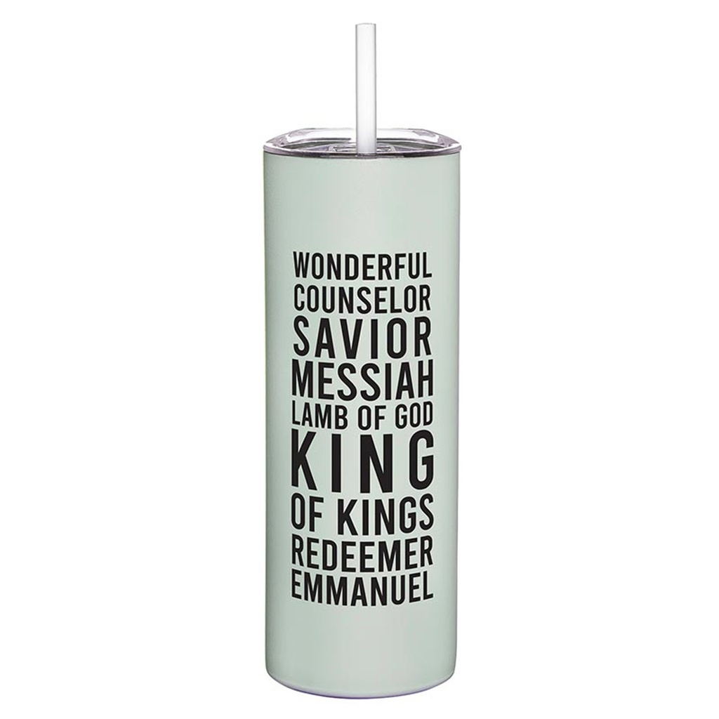 Skinny Tumbler Names of Jesus Christmas Teal w/Straw (05/25)