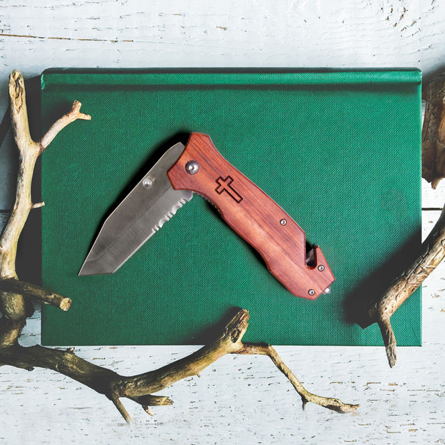 Pocket Knife Cross Wood 