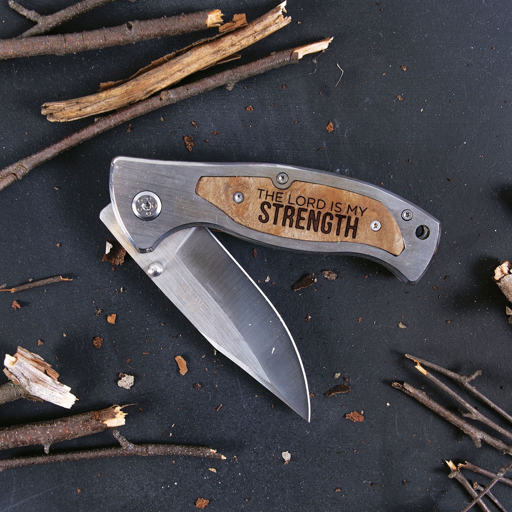 Pocket Knife The Lord Is My Strength Wood