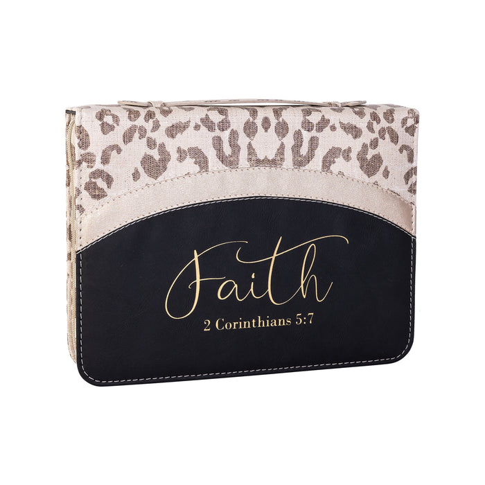 Bible Case Large Faith 2 Cor 5:7 Black Leopard (05/25)