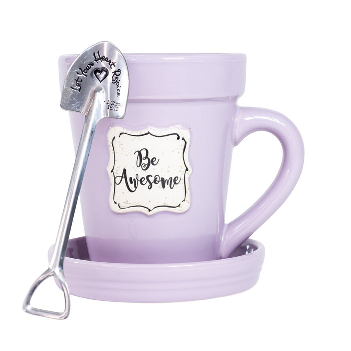 Flower Pot Mug Be Awesome Purple (05/25)