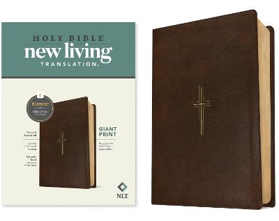 NLT Giant Print Bible, Filament Enabled LeatherLike, Rustic Brown Gold Cross, Red Letter