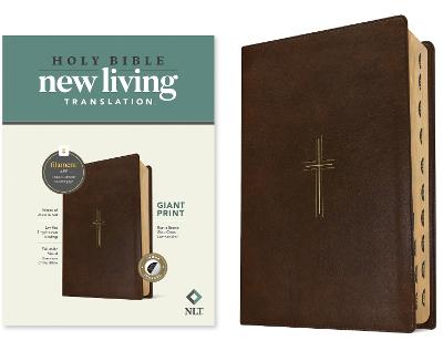 NLT Giant Print Bible, Filament Enabled LeatherLike, Rustic Brown Gold Cross Red Letter Indexed