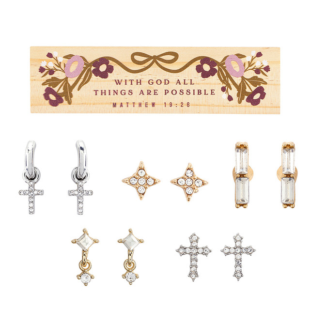Boxed Earring Set With God All Things Are Possible (03/26)