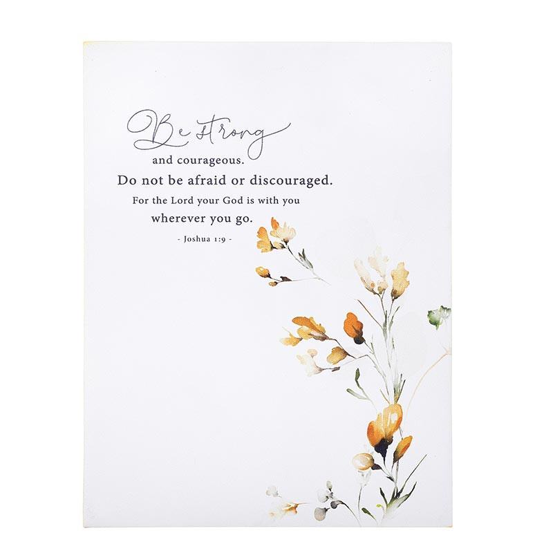 Word Block Be Strong and Courageous Yellow Floral (03/26)