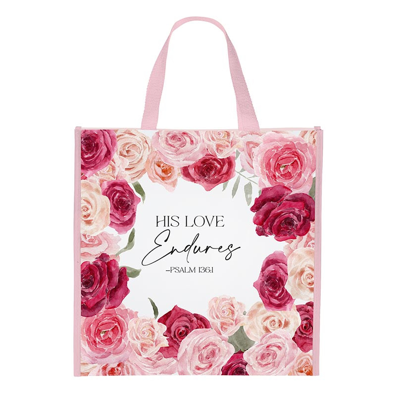 Tote Bag His Love Endures Pink Roses (03/26)