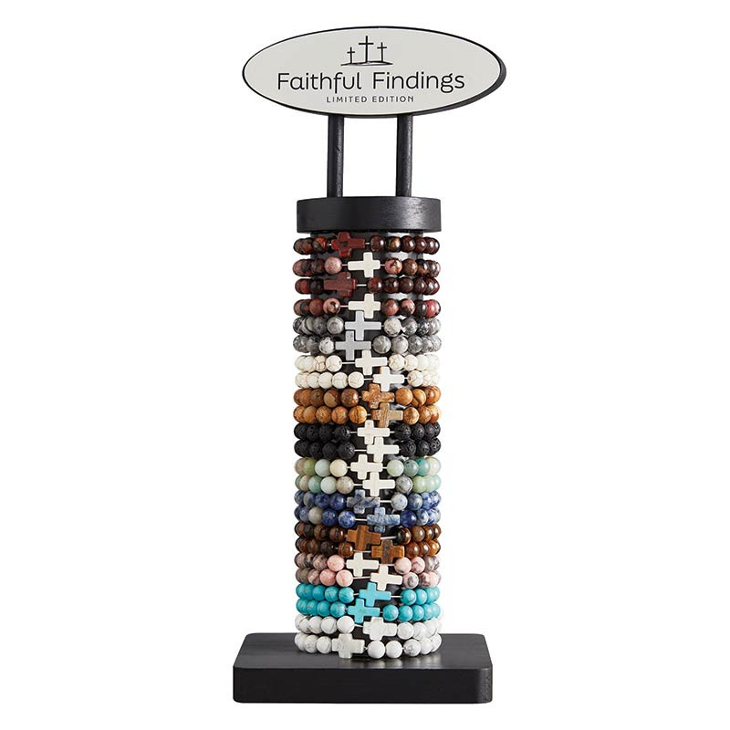 Bracelet Cross Stone Filled Display 24 Pieces
