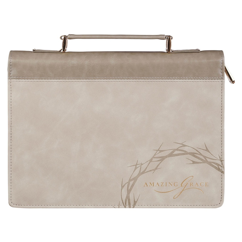 Bible Case Large Amazing Grace Crown Thorns Taupe