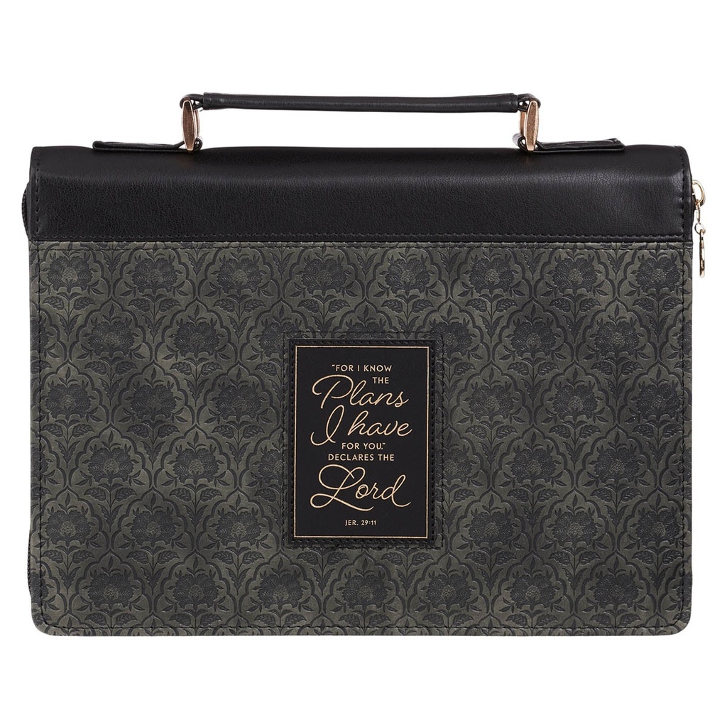 Bible Case Large I Know the Plans Black Floral Fashion
