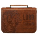 Bible Case Large My Strength Lion Honey-Brown
