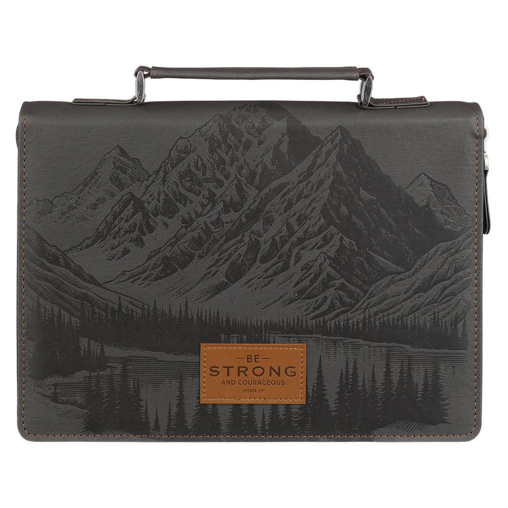 Bible Case Medium Be Strong and Courageous Charcoal Grey