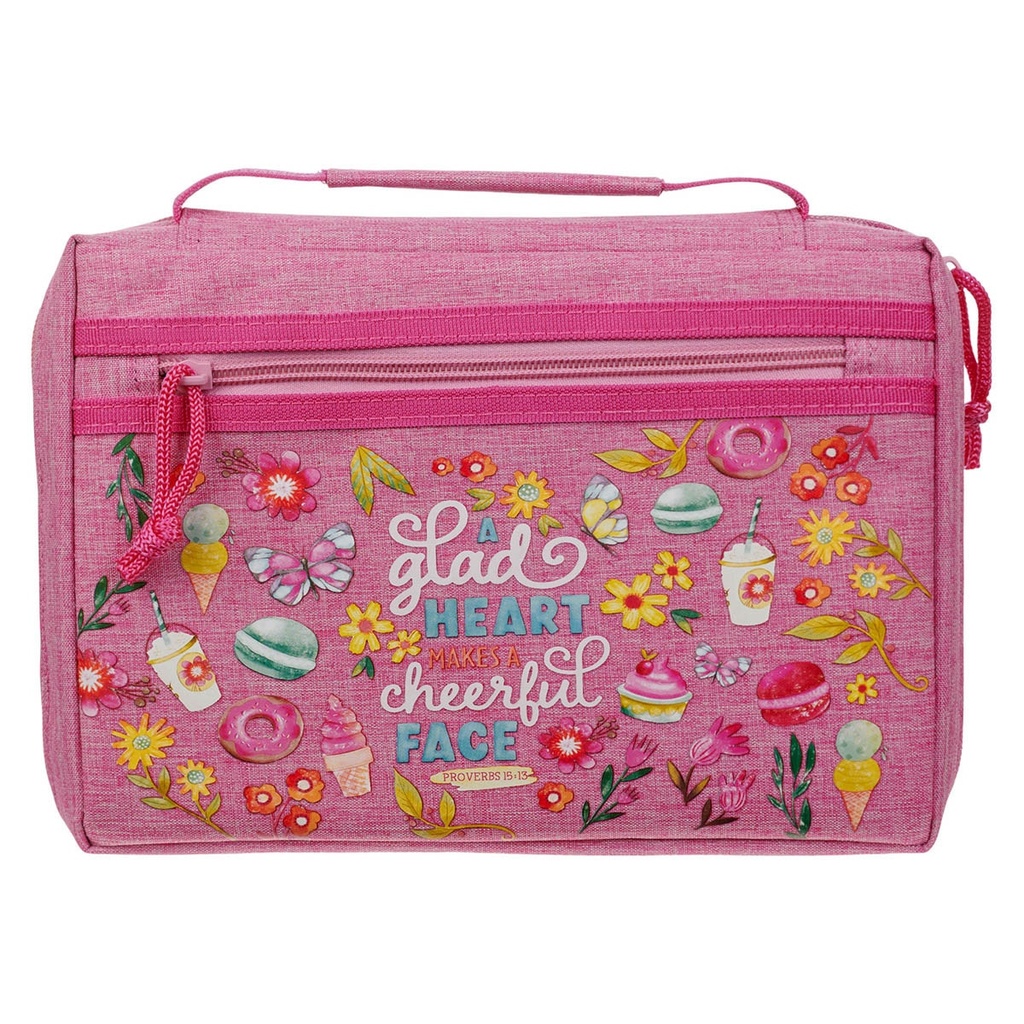 Bible Case Small A Glad Heart Makes a Cheerful Face Pink