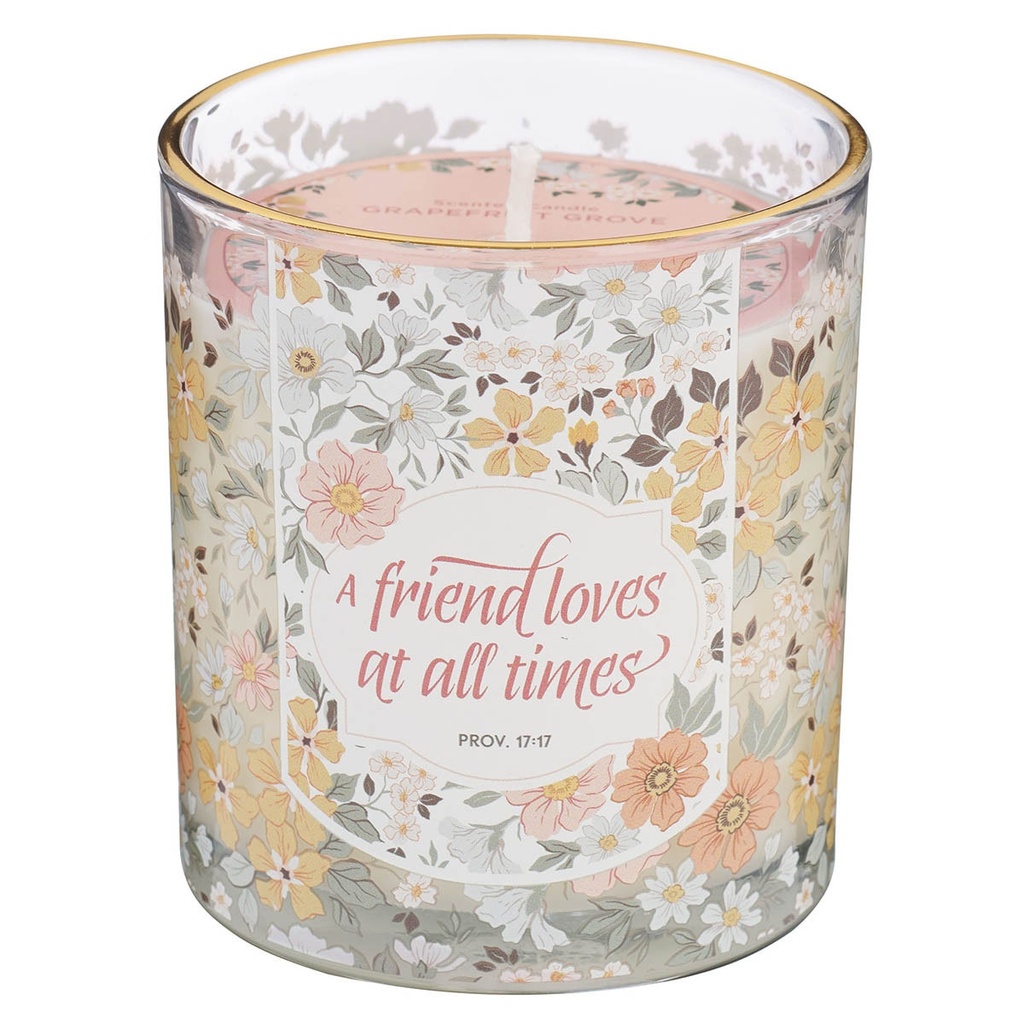 Glass Candle Grapefruit Grove Scented A Friend Loves At All Times Prov. 17:17