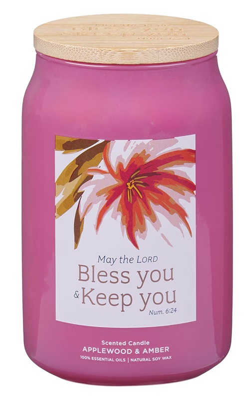 Glass Candle w/ Bamboo Lid Bless You & Keep You Num. 6:24