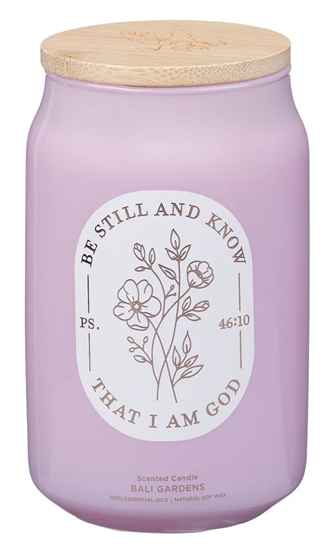 Glass Candle w/ Bamboo Lid Be Still and Know Ps. 46:10