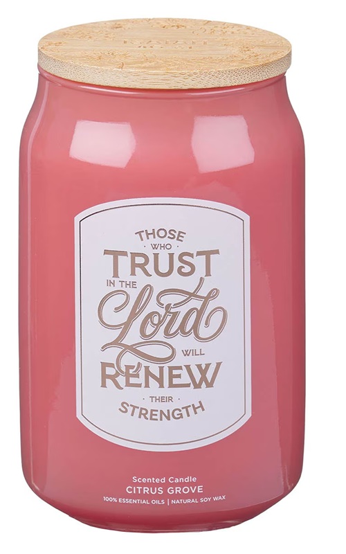 Glass Candle w/Bamboo Lid Those Who Trust In The Lord Isa. 40:31