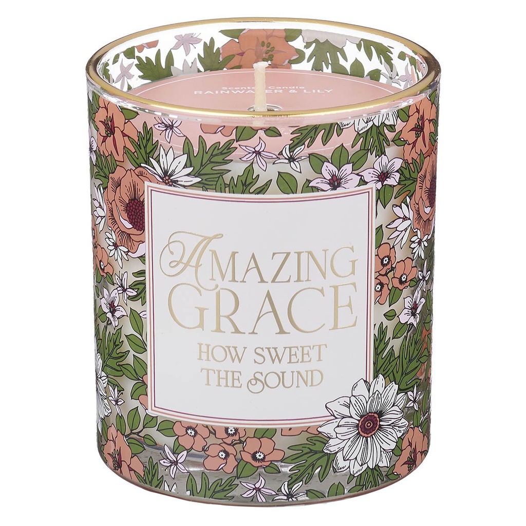 Glass Candle Amazing Grace Rainwater and Lily Scented