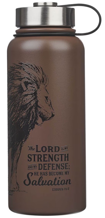 Water Bottle Lord Is My Strength Lion Brown Stainless Steel
