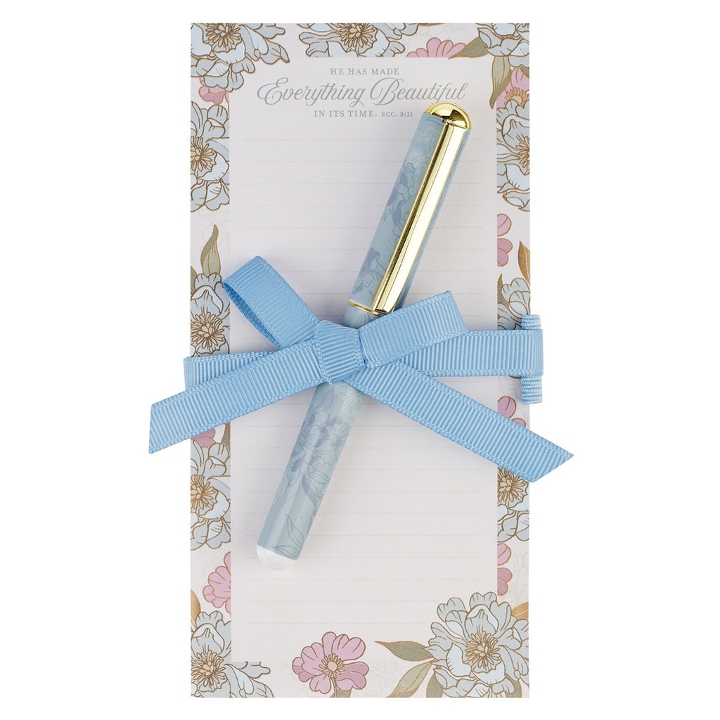 Magnetic Notepad and Pen Gift Set Everything Beautiful Whimsical Blooms