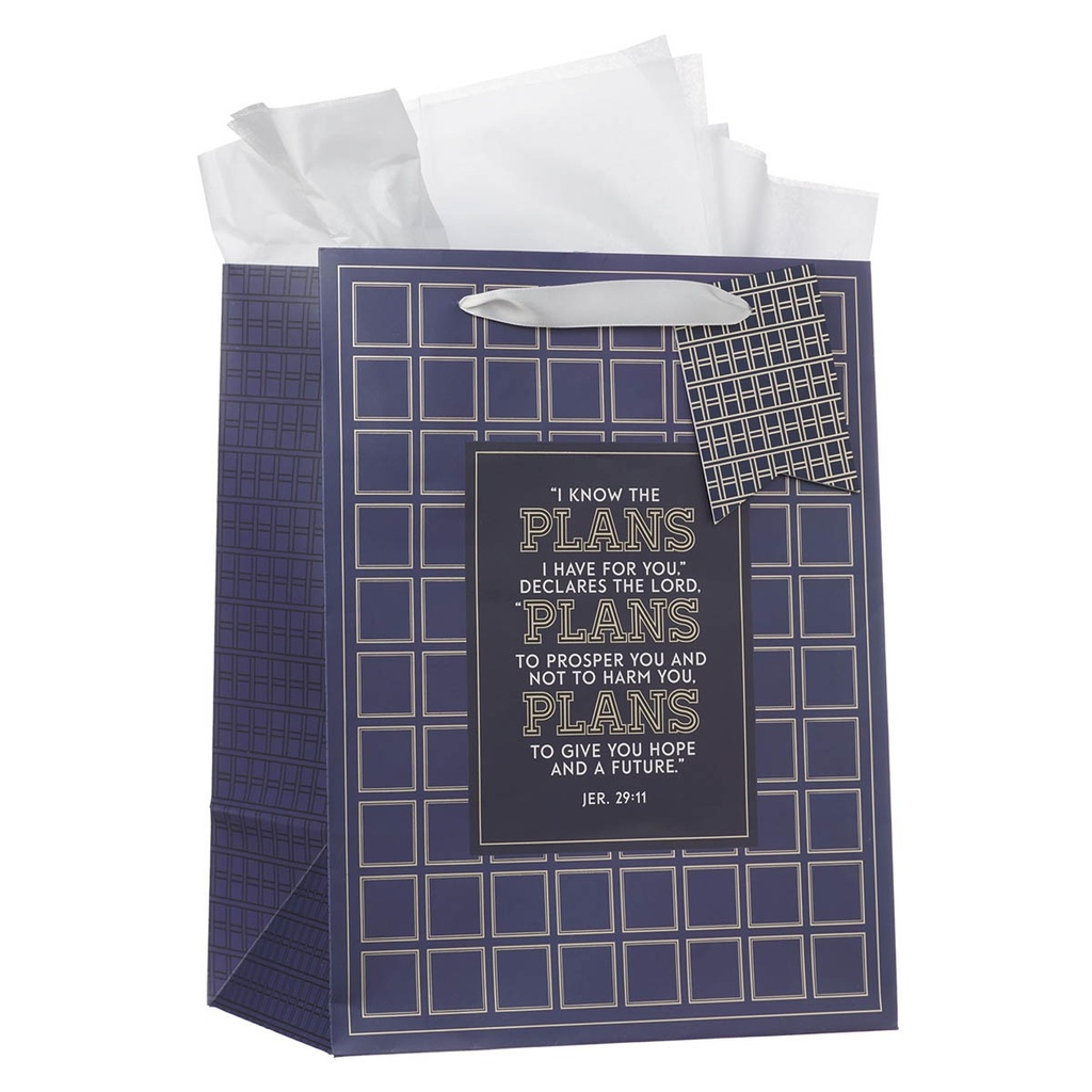 Gift Bag Large Portrait Plans Modern Blue Grid 