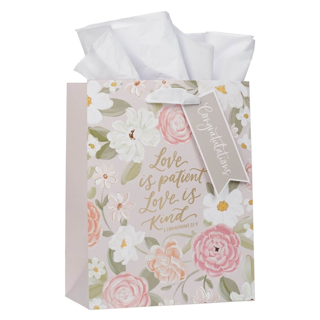 Gift Bag Medium Love Is Patient Pink Floral