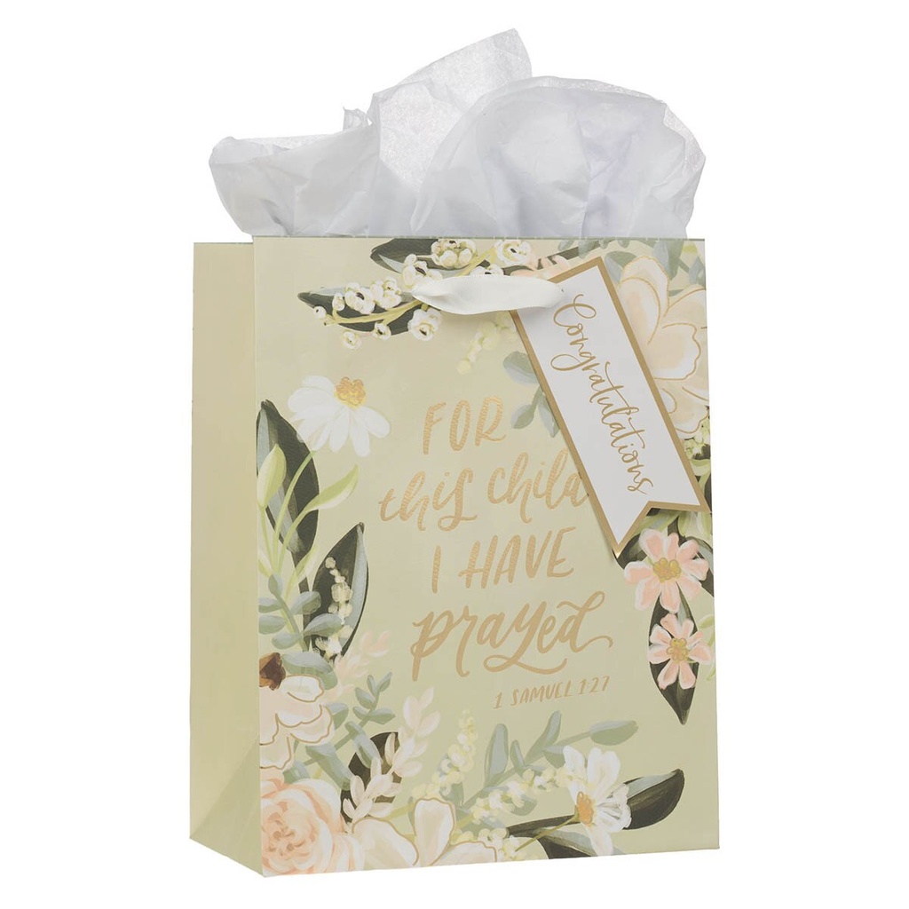 Gift Bag Medium For This Child I Prayed Tan Floral 