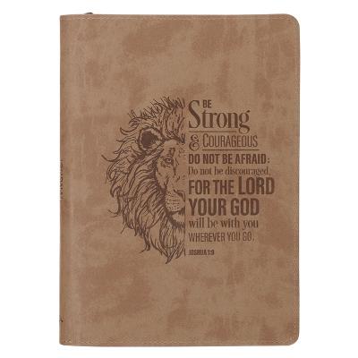 Journal Be Strong and Courageous Lion Tan Classic Faux Leather