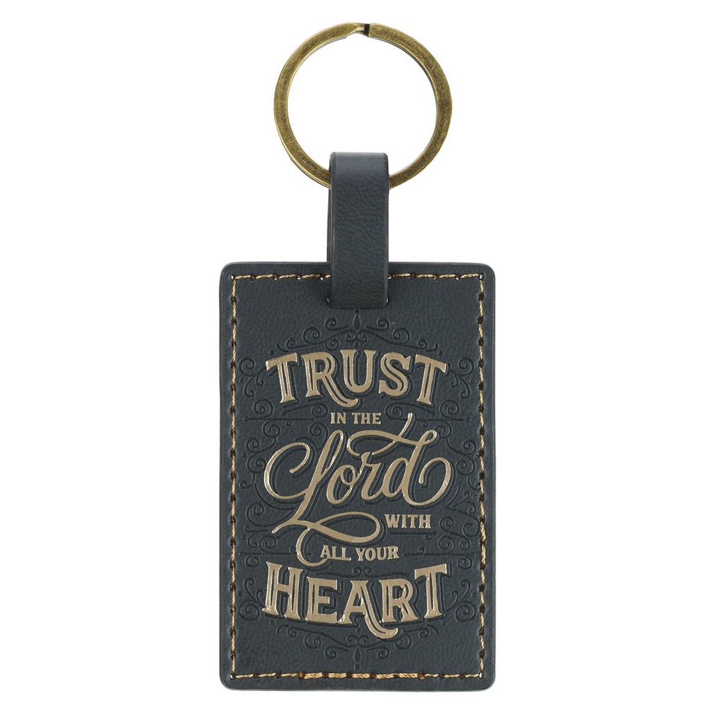 Keyring Trust In The Lord Charcoal Grey Faux Leather