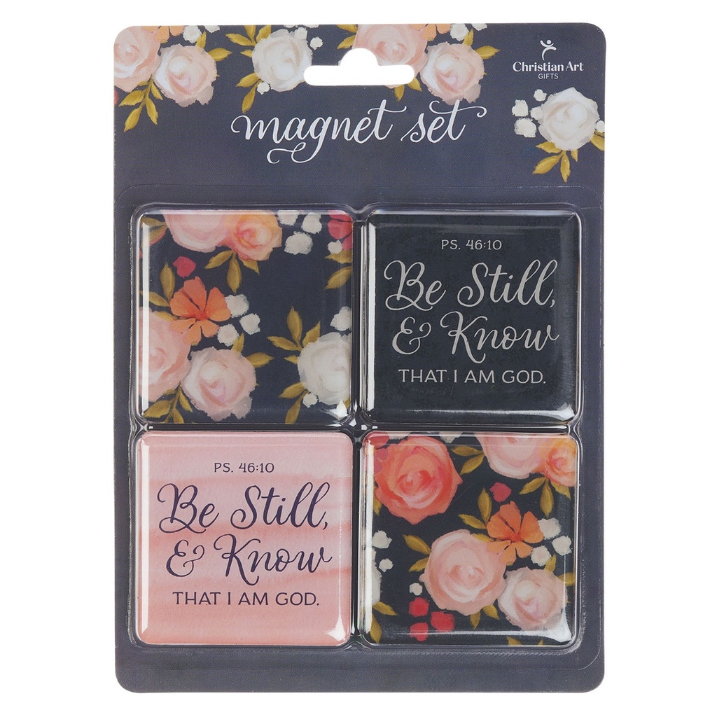 Magnet Set Be Still and Know Painted Peonies 