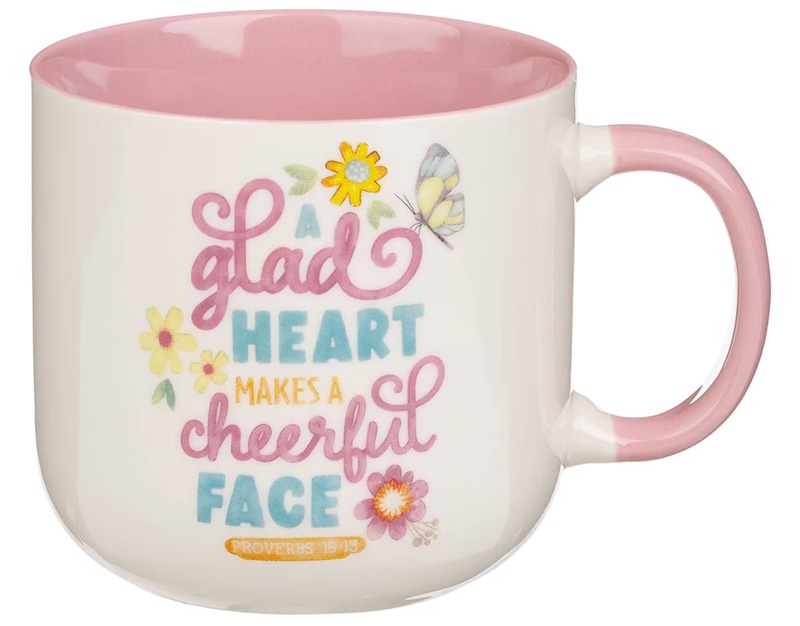 Mug Pink A Glad Heart Makes A Cheerful Face Prov. 15:13