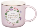 Mug Pink Floral He Who Promised Is Faithful Heb. 10:23