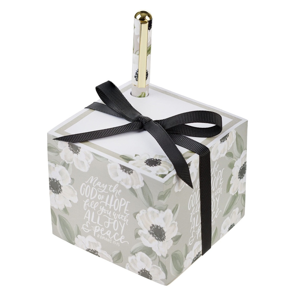 Note Block with Pen Set Joy and Peace Monochromatic Floral