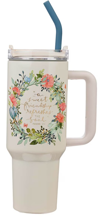 Tumbler Sweet Friendship Floral w/Straw